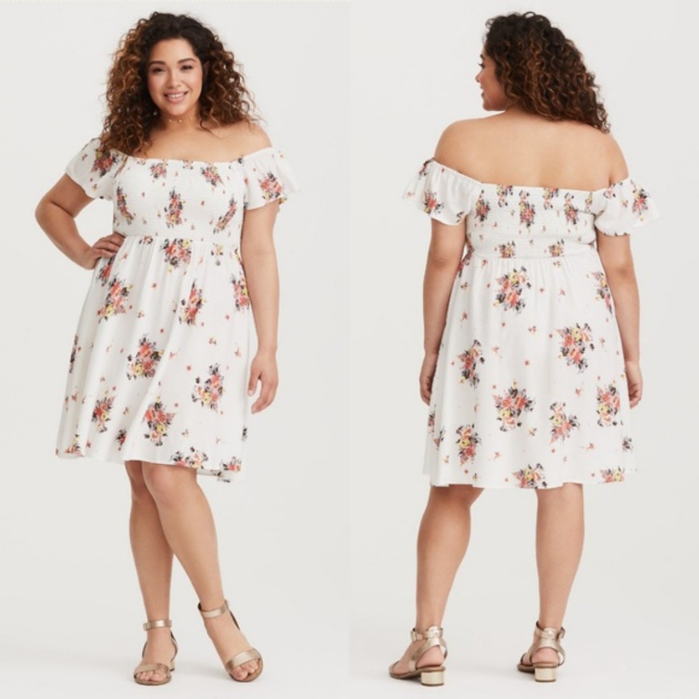 Torrid White Floral Off The Shoulder Dress